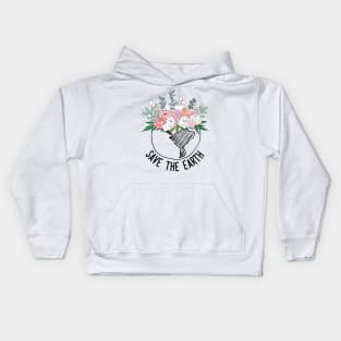 Save The Earth One Line Art Flowers Kids Hoodie